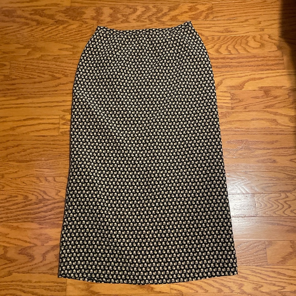 Laura Ashley Vintage Silk Black and Cream Pencil Skirt